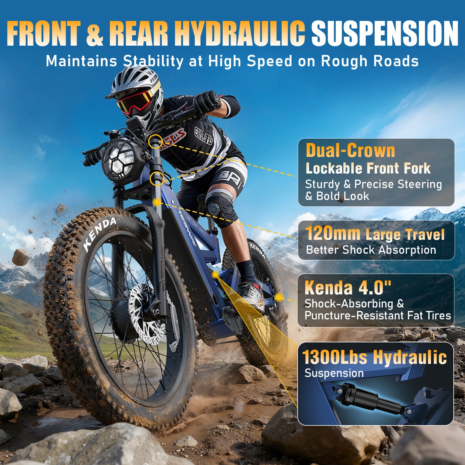 TESWAY X9 AWD with Rear Rack - 4000W Dual Motors Electric Mountain Bike